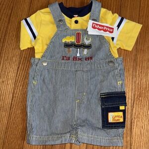 Vintage Fisher Price Baby Boys 6-9M Construction Truck Shirt Shortalls NWT